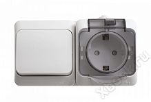 Schneider Electric Lexel Этюд Белый Блок Выключатель 1-клав + розетка с/з со шторками IP44 наружный (BPA16-241B)