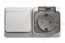 Schneider Electric Lexel Этюд Белый Блок Переключатель 1-клав + розетка с/з со шторками IP44 наружный (BPA16-246B)
